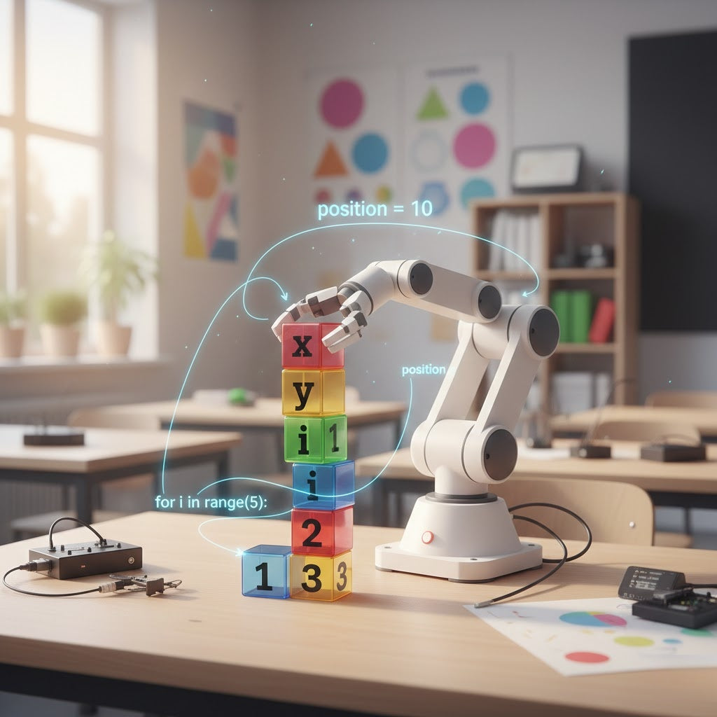Coding Concepts Explained: Teaching Loops and Variables with a Robot Arm